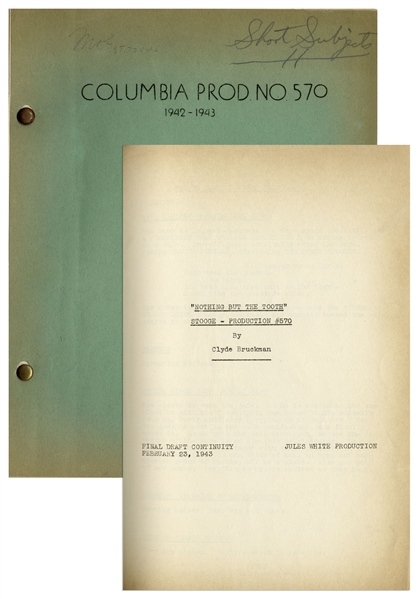 Moe Howards Personally Owned Three Stooges Columbia Pictures Script for Their 1943 Film, I Can Hardly Wait